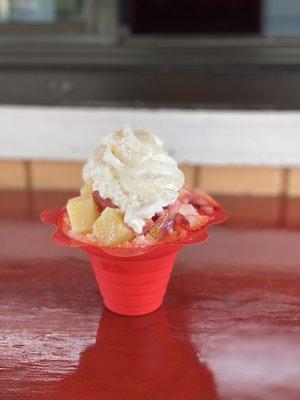 Small Snowball with our new fruit toppings and whip cream!!