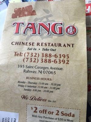 Not sure if it's Tang or Tango but here is the business info. They do deliver too which is nice