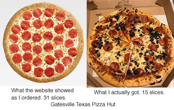 NEVER buy a pizza from PH in Gatesville Texas. This always happens. Topping shortage. :-(