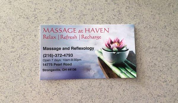 Massage at Haven make an appointment call 216-372-4793