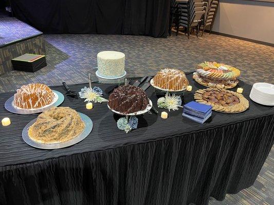 Beehold Cakes at Wedding Dessert Table.