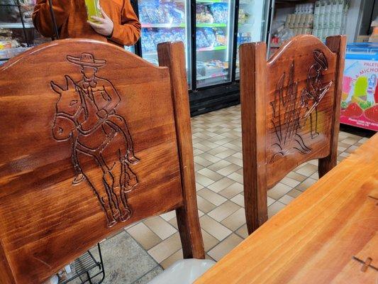 The carved chairs and tables are really cool!