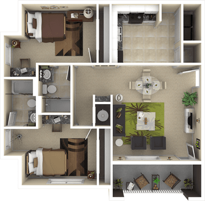 Spacious 2/2 floor plan