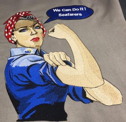 Rosie The Riveter we can change the letters or remove look close this is Embroidery