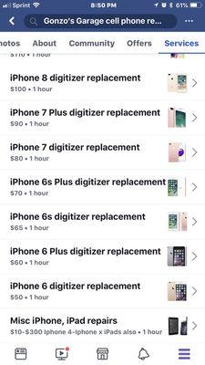 Price list for digitizer replacement service