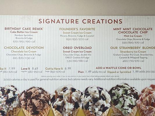 Signature creations menu