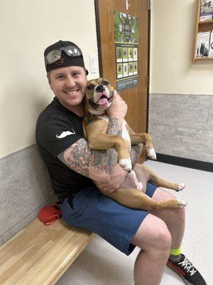 Brian and Bella waiting to get her shots