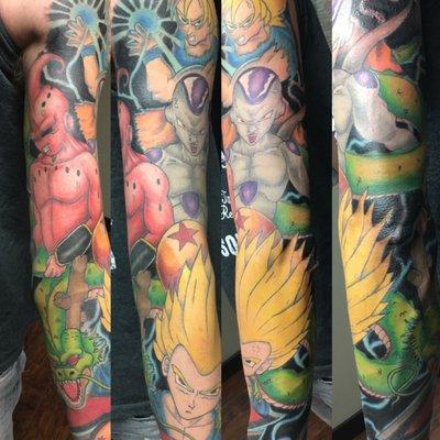 Dragon ball Z sleeve done at Ironside. Wrist to shoulder.