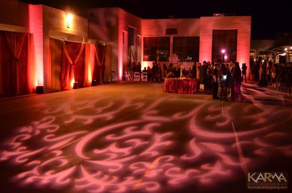 Indian wedding lighting breakup pattern on ground for Sangeet at Orange Tree Golf Resort.