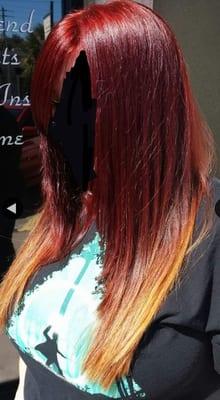 Red to blonde ombre