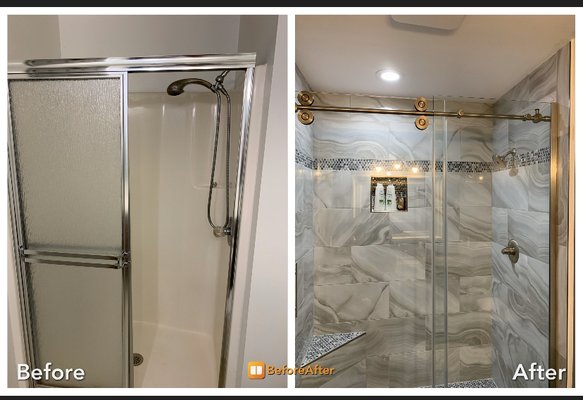 Before and after Tile shower Bathroom Remodel