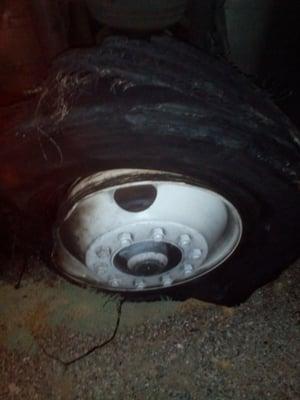 Driver said ( he left about 150ft. of  tire, fender, and rim marks across FWY.