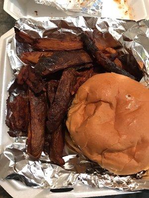 Burger with steak fries