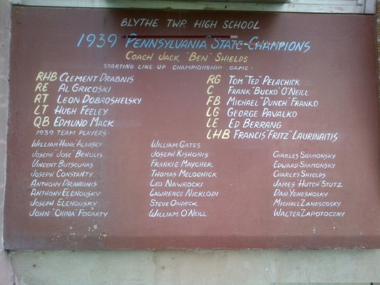 Blythe Township High School 1939 Championship Players