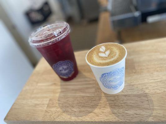 Iced Blueberry Jamaica (hibiscus), and Cappuccino Mexicano.  Spectacular!