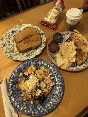 Carmel Apple Cider, California Club, Chicken & Cheese Quesadilla and Veggie Egg Scramble