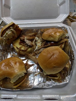 Pork sliders with Cole slaw if you can see the slaw