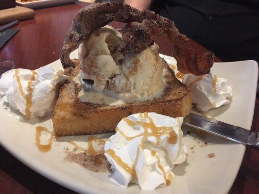 Dessert: Bourbon cinnamon French toast with candied bacon and ice cream