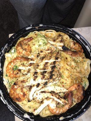 Shrimp as chicken Alfredo.