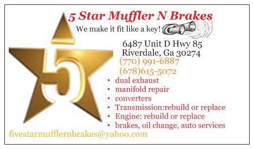 5 Star Muffler N Brakes business cards