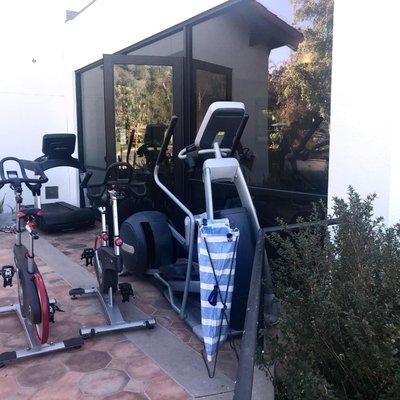 Outdoor spin bikes, treadmills and an elliptical