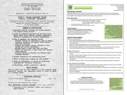 Sample of before and after resume revision.