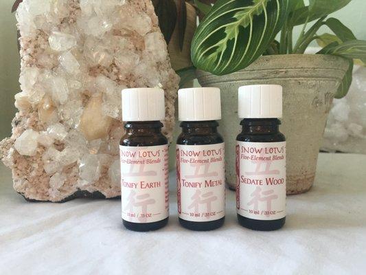 Essential Oil singles and blends are used in treatment, as well as available for purchase for at-home treatment.