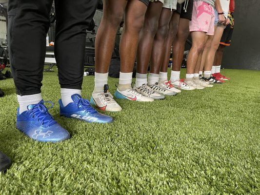 Train with cleats on our high quality turf