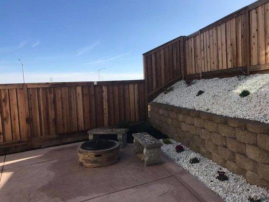 December Project in Baypoint Ca- Stamped Concrete, Planting & Mulching, White Decorative Rocks/Stones, Sod & Sprinkler Installation, Drippin