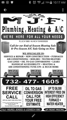 MJF Plumbing & Heating Is here for all your plumbing heating and AC need.