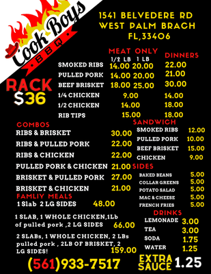 Our Menu Featuring and lot of Great BBQ items made with a lot of love! All Dinners and Combos Come with Two side orders that are made fresh!