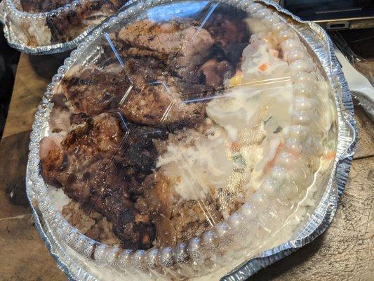 Jerk chicken with macaroni salad