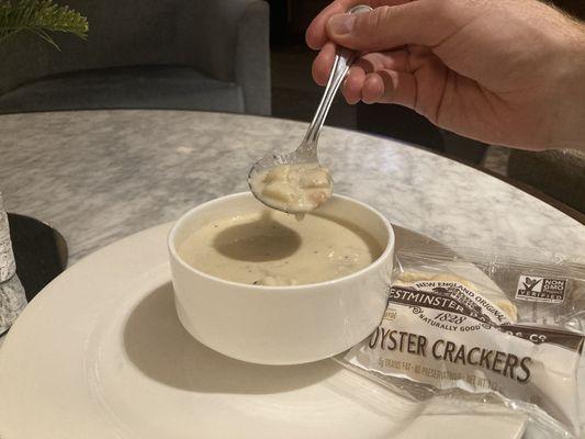 Clam chowder without the crackers in it