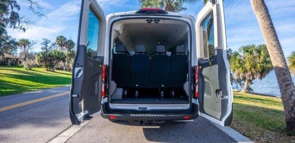 Tons of Storage Space in a Ford Transit 350 15 Passenger Van From TPA Van Rental!