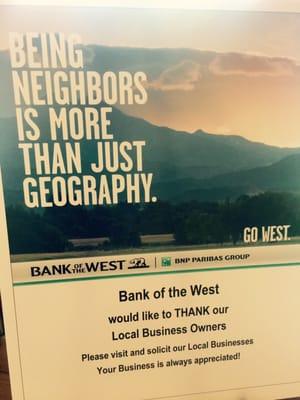 Being Neighbors is More than Just Geography- Bank of the West in Tahoe City is running a local business campaign.