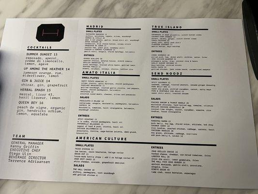 Menu - Part 1 of 2.