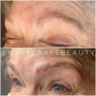 Microblading with shading and eyelash enhancement tattooing