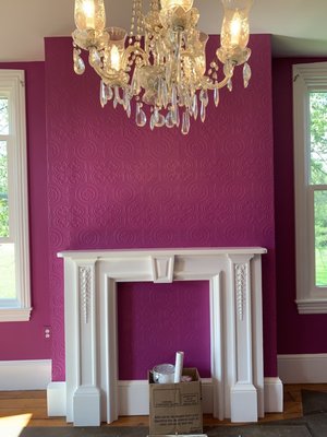 Dining room accent wall with Lincrusta paintable wallpaper