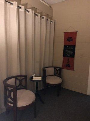 Private space to discuss what your focus is for your massage