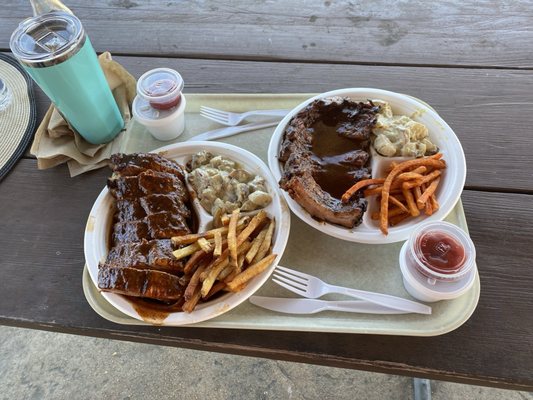 Two 1/2 rack of ribs comes with two sides