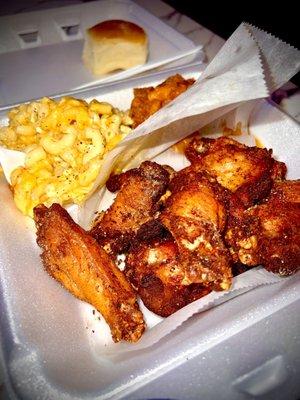 Fried chicken, Baked Mac & cheese, and yams