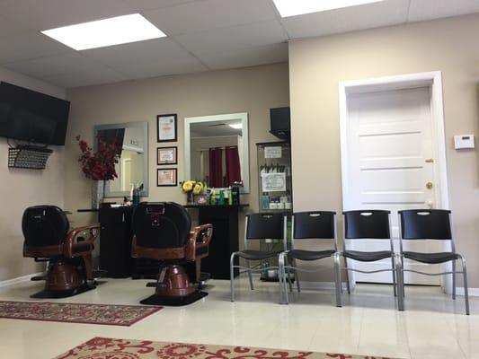 Waiting chairs and barber shop