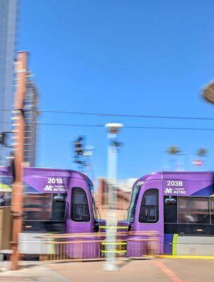 Trains in front of Phoenix convention center.