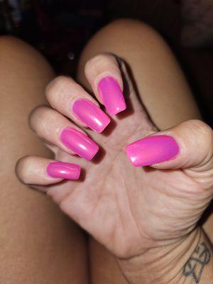 Hot pink with chrome nails