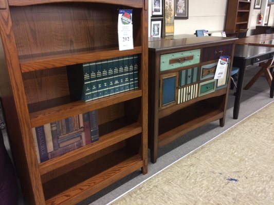 Shelving and drawers.