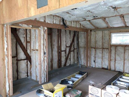 Framed and insulated-interior of room addition