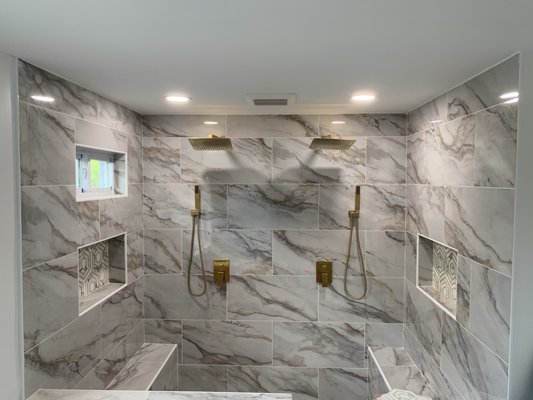 The master bathroom double shower