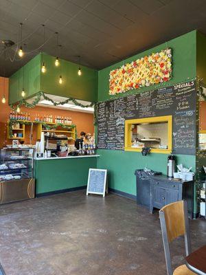 Coffee bar, prep area, menu