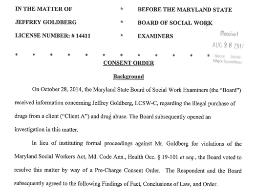 From the state board investigation into Jeffrey Goldberg, available at health.maryland.gov/bswe/Documents/Orders/Goldberg-2024.pdf