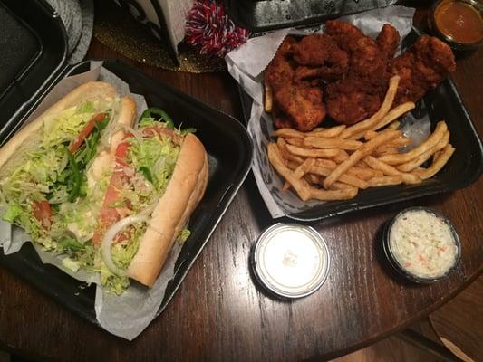 Veggie sub and chicken tender dinner